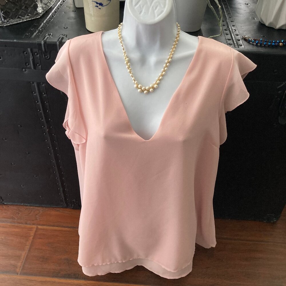 Alice Co Dusty Pink Feminine Short Sleeve Double Layer Blouse Large